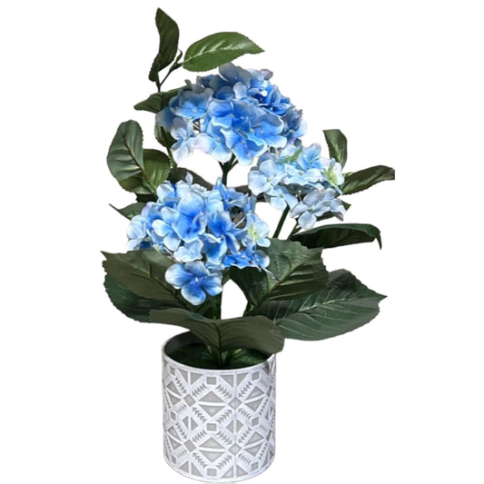 Greenera GAHY4600B Blue Hydrangea Artificial Potted Plant for Indoor & Outdoor Home Decoration