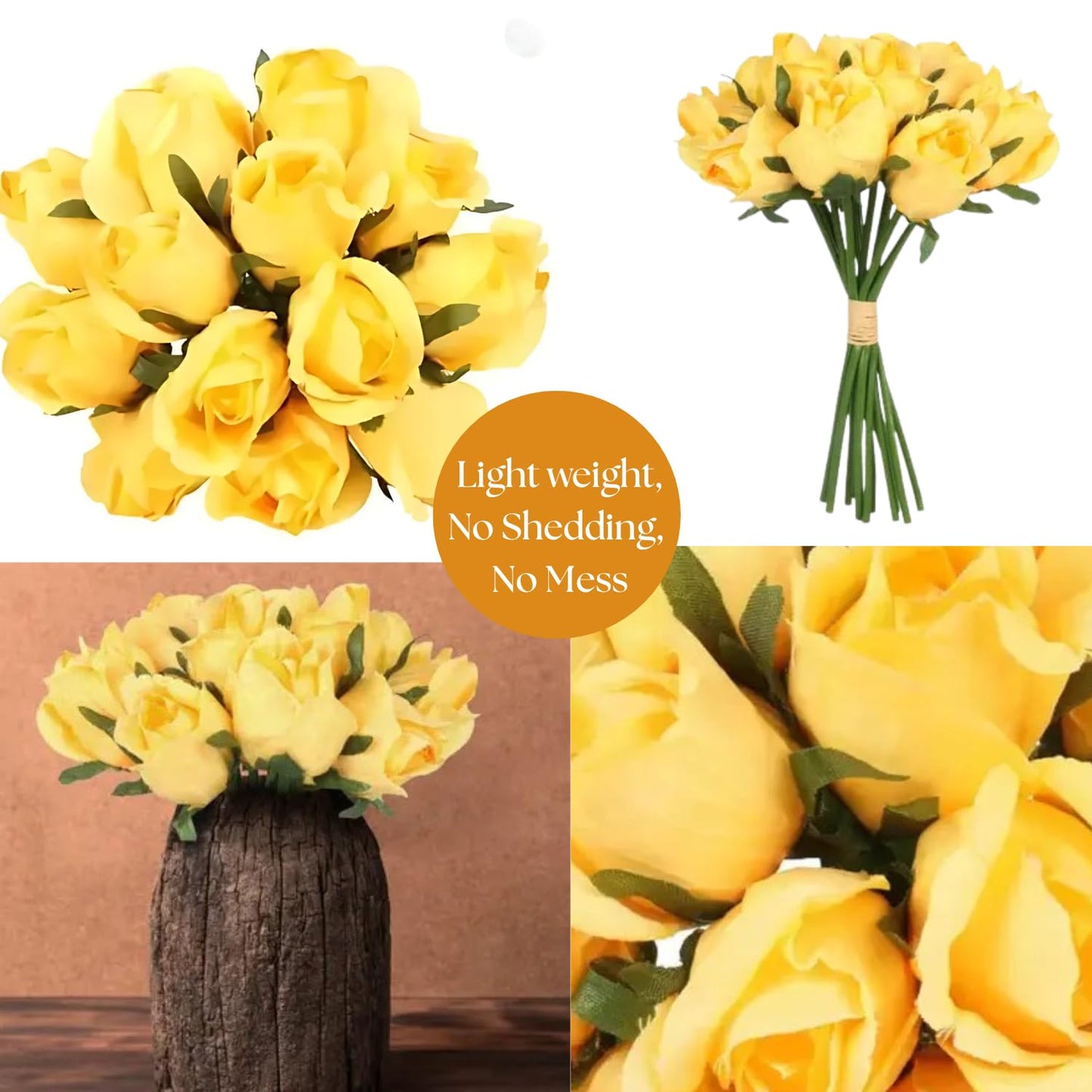 Velverra 12-Piece Golden Glow Artificial Rose Bunches (24 cm) – Elegant Decor Gift for Home