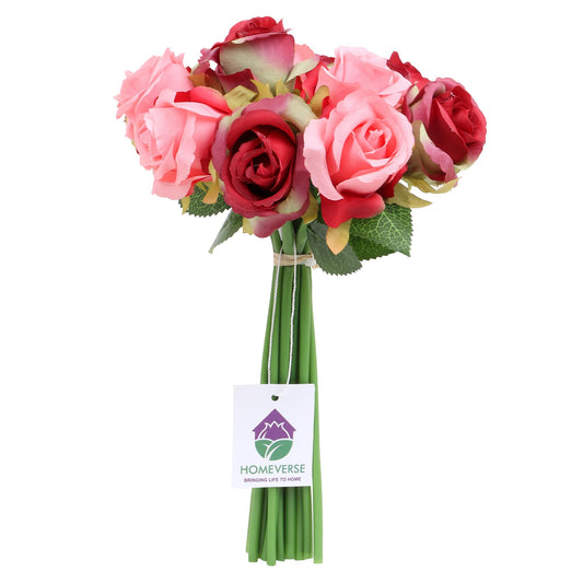 Heartscape 12pcs Artificial Rose Set – 6 Pink & 6 Red Silk Flowers