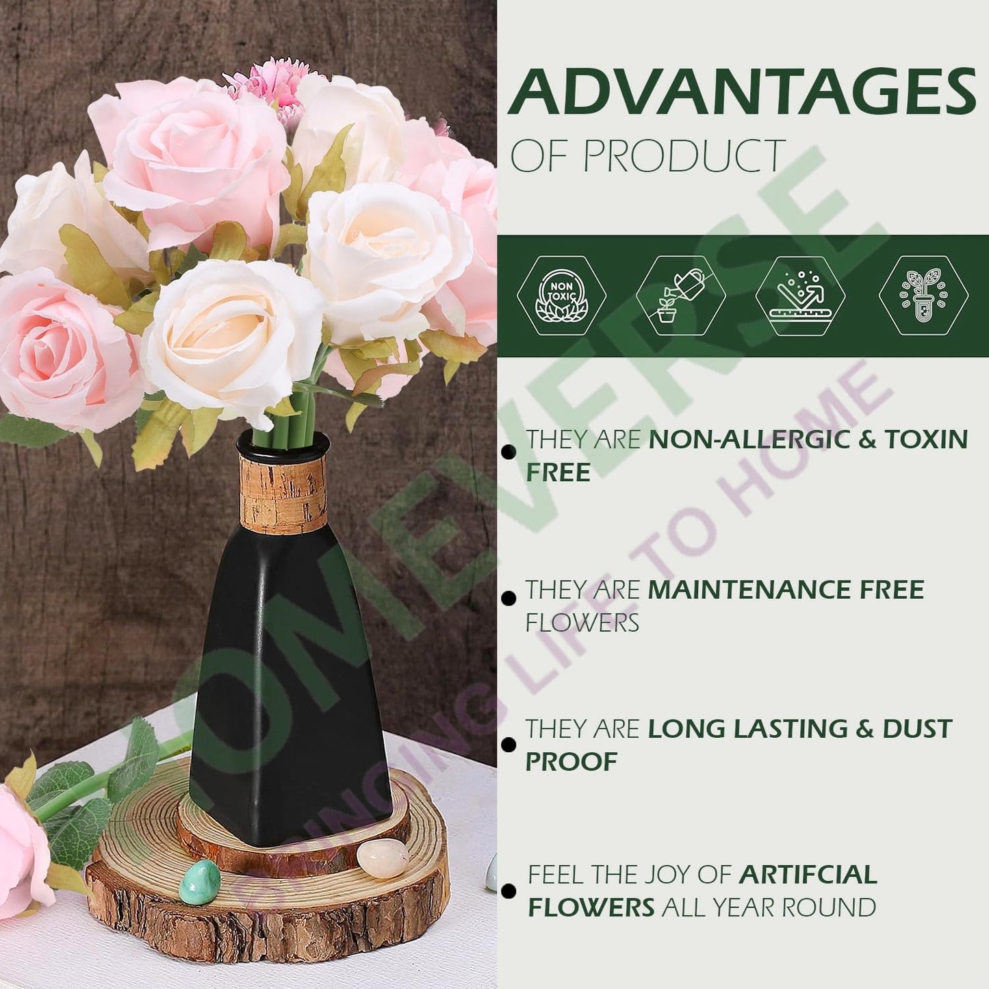 Heartliva 12pcs Pink & Creme White Artificial Silk Roses for Weddings