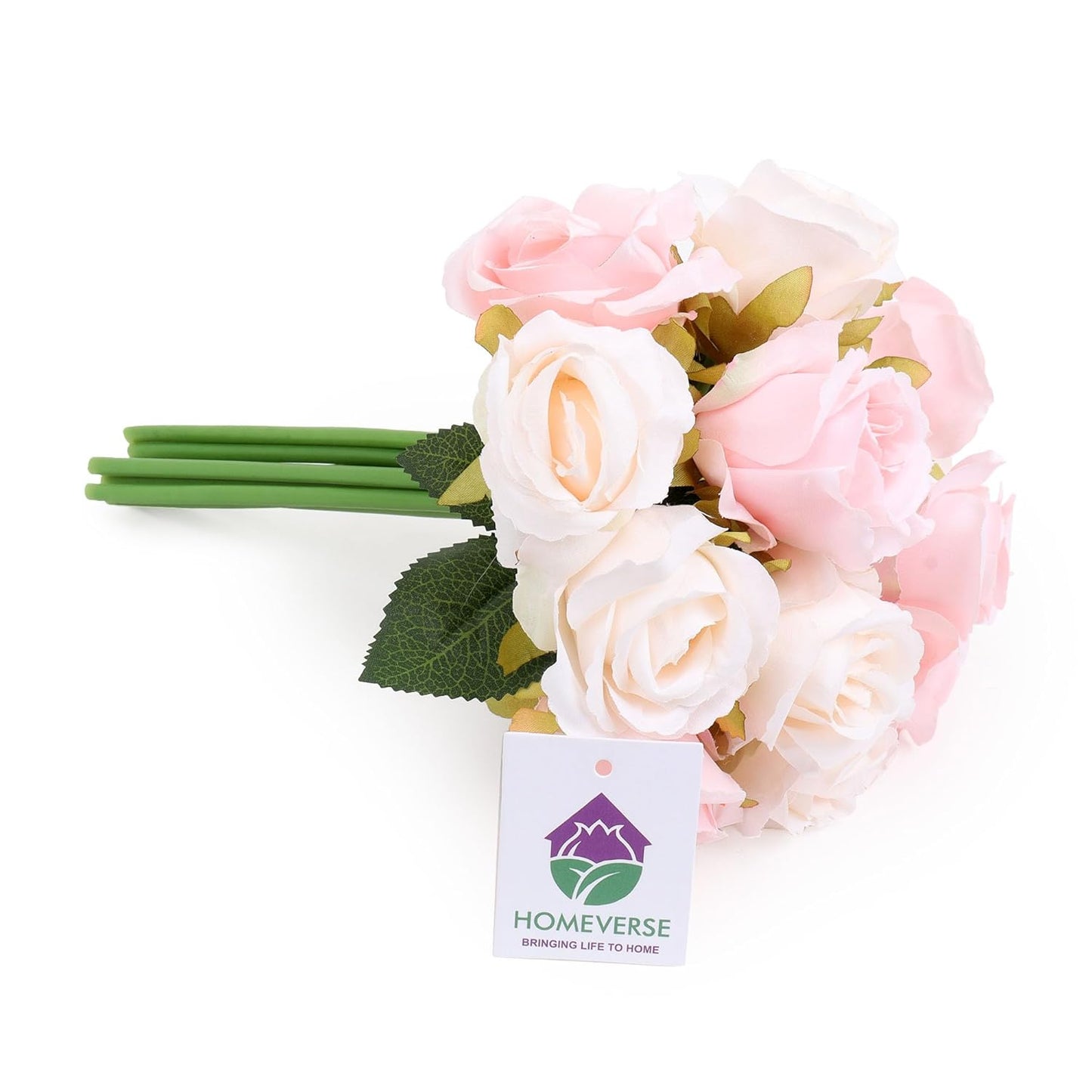 Heartliva 12pcs Pink & Creme White Artificial Silk Roses for Weddings