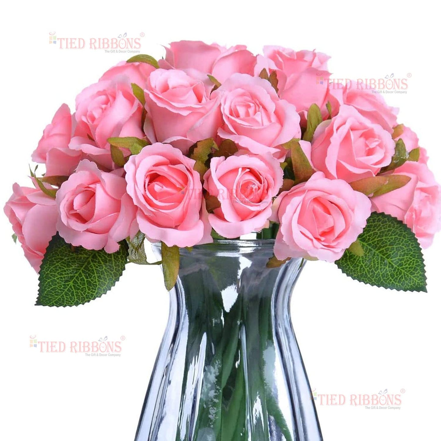 Tressa Roots 12-Light Pink Artificial Rose Flower Bunches (24 cm) for Vase