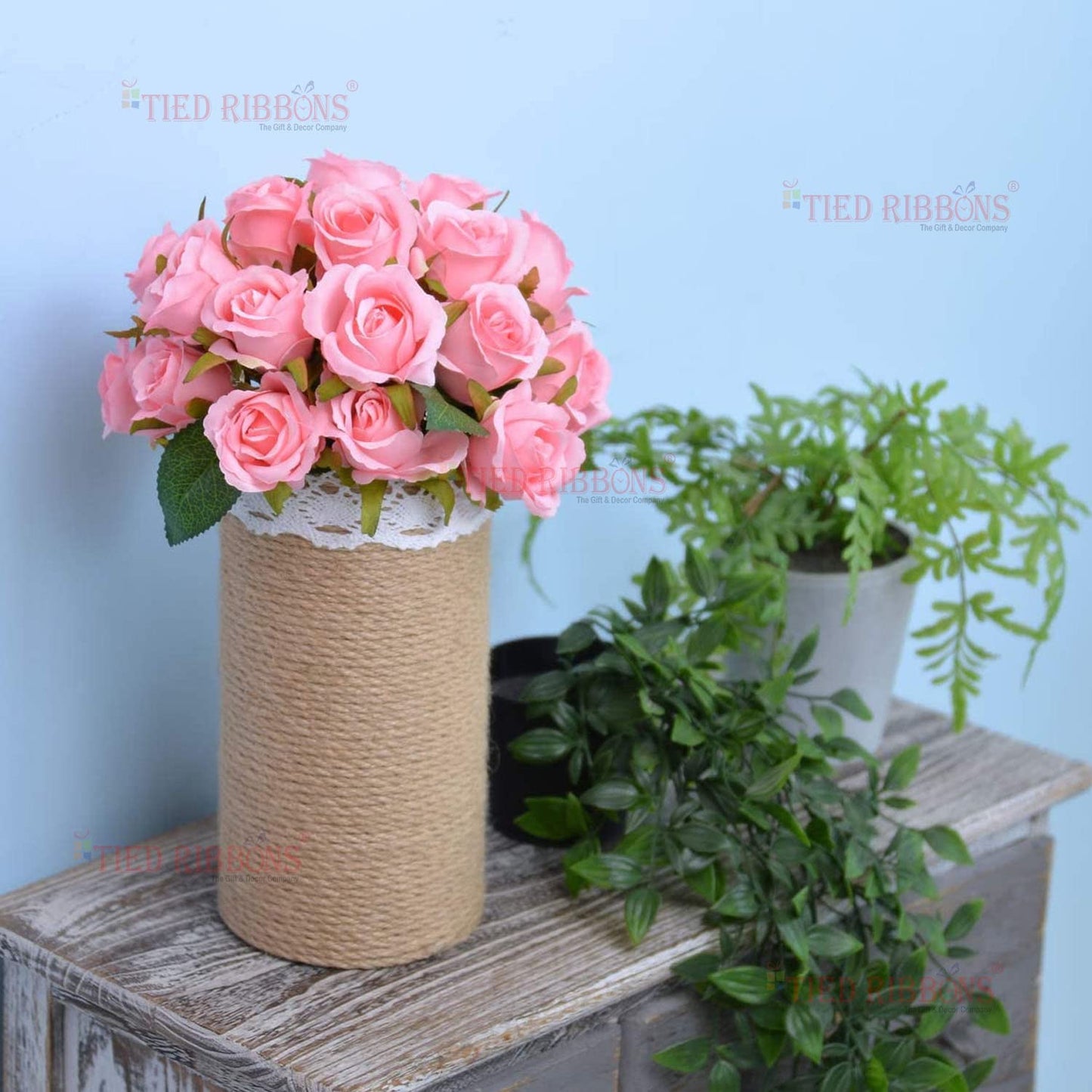 Tressa Roots 12-Light Pink Artificial Rose Flower Bunches (24 cm) for Vase
