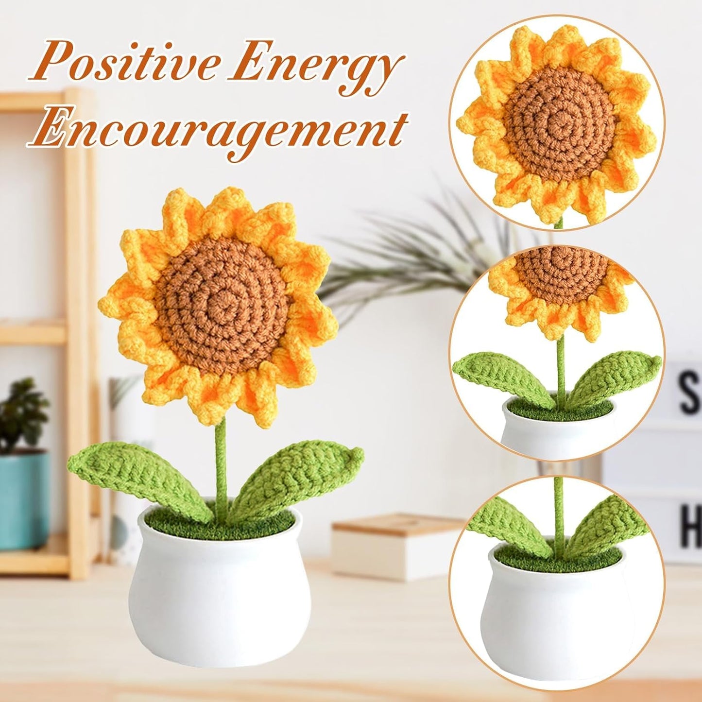 MellowNest Handmade Crochet Sunflower Pot – Wool Artificial Flower for Home Decor