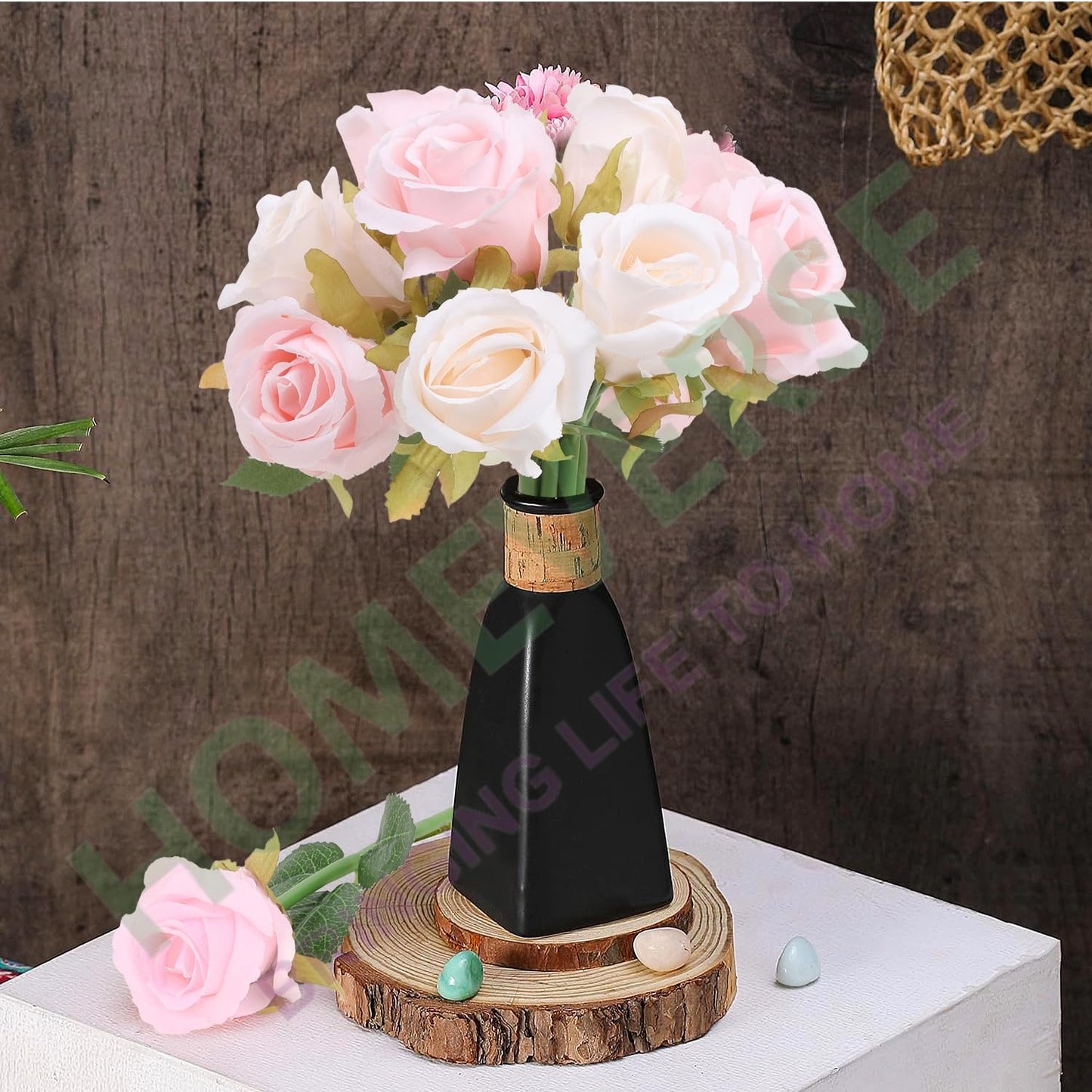 Heartliva 12pcs Pink & Creme White Artificial Silk Roses for Weddings