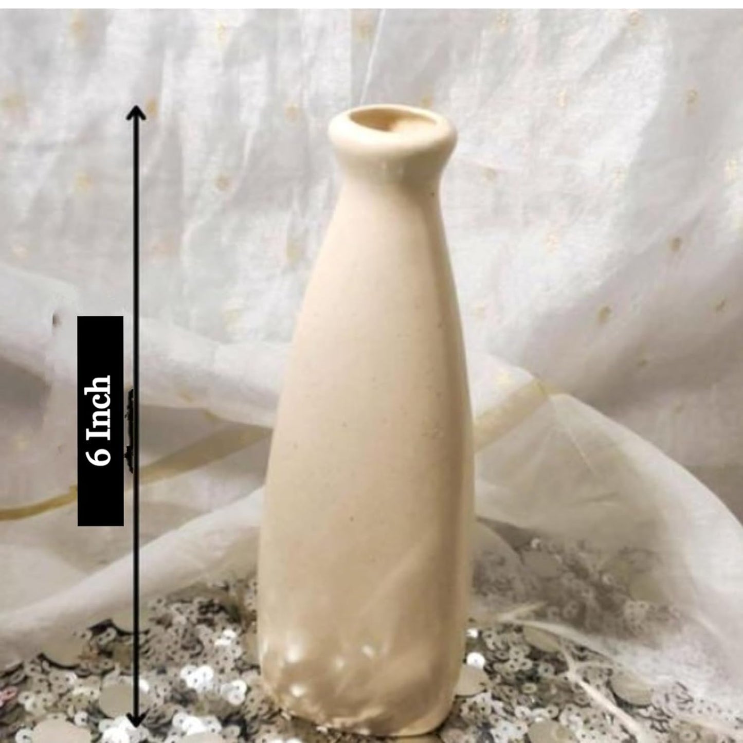 Purelee White Ceramic Flower Vase with Sleek Bottle Design – Elegant Modern Pot for Table, Office, or Living Room Decor