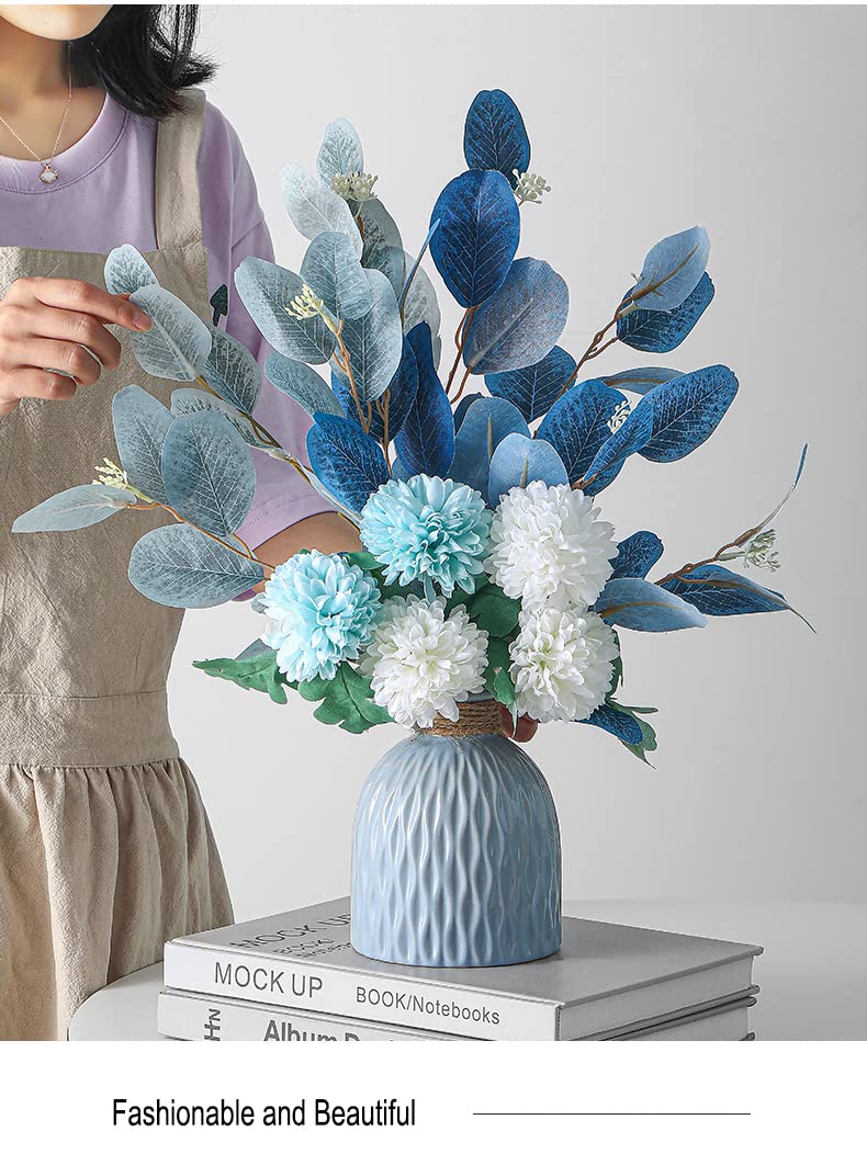 Florenta Aspire Ceramic Vase Combo with Handcrafted Blue Artificial Flower Bouquet