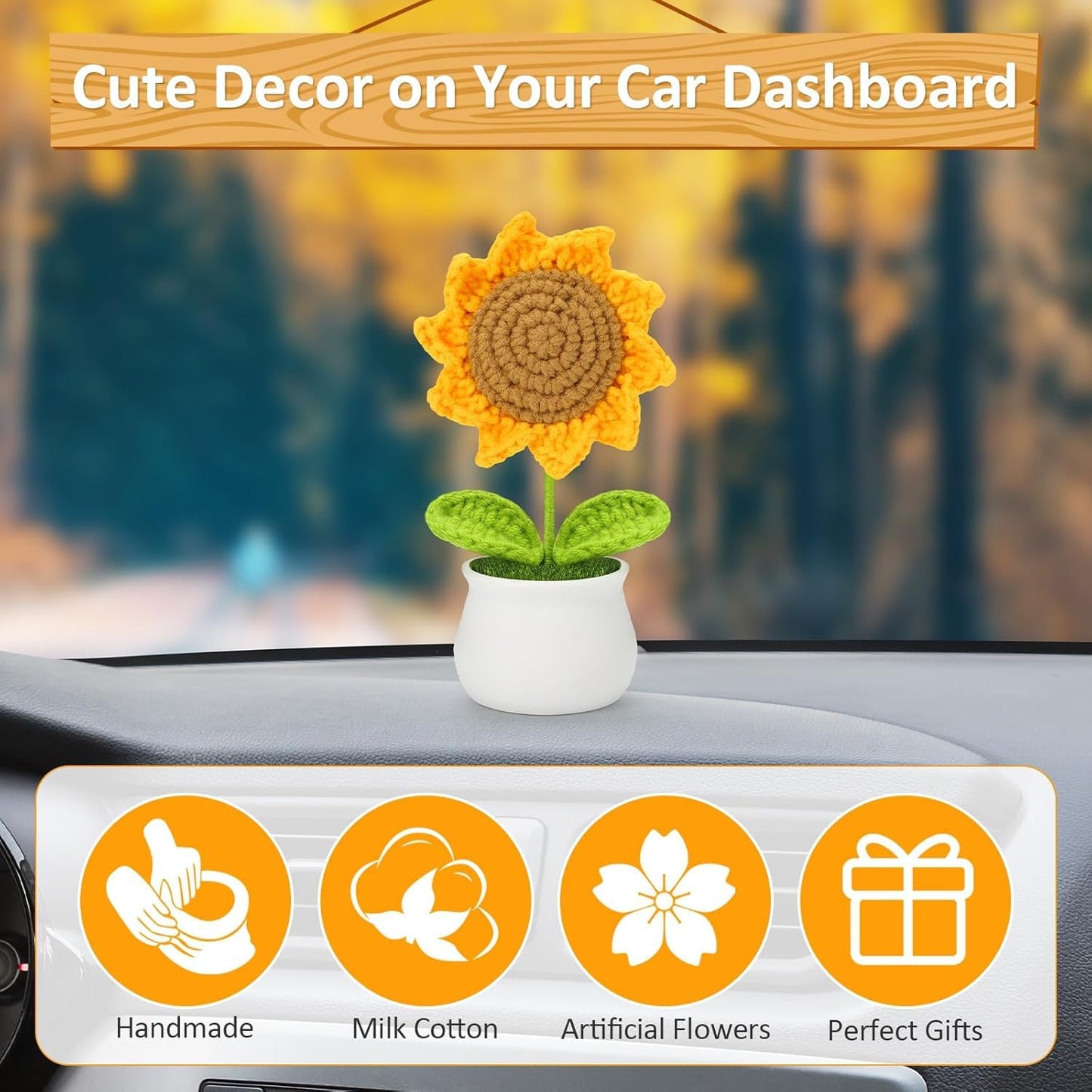 MellowNest Handmade Crochet Sunflower Pot – Wool Artificial Flower for Home Decor