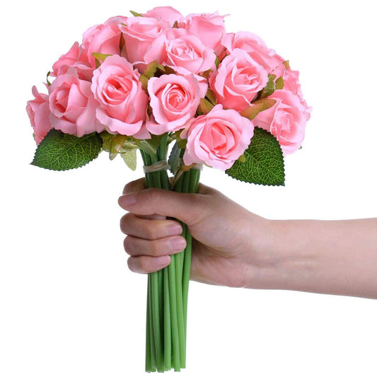 Tressa Roots 12-Light Pink Artificial Rose Flower Bunches (24 cm) for Vase