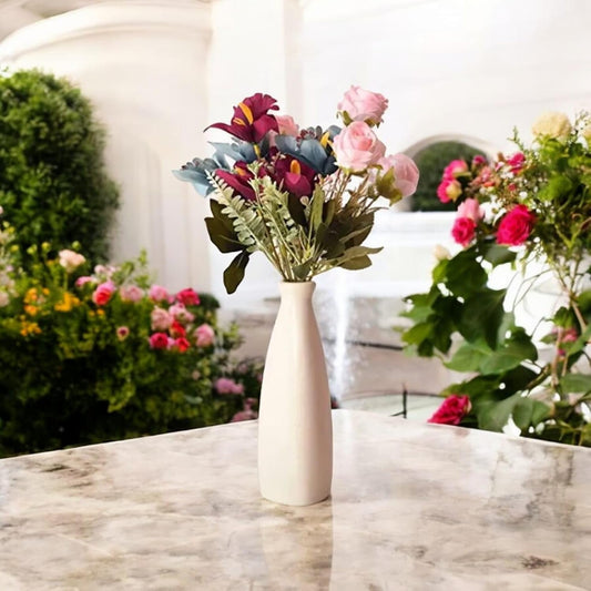 Purelee White Ceramic Flower Vase with Sleek Bottle Design – Elegant Modern Pot for Table, Office, or Living Room Decor