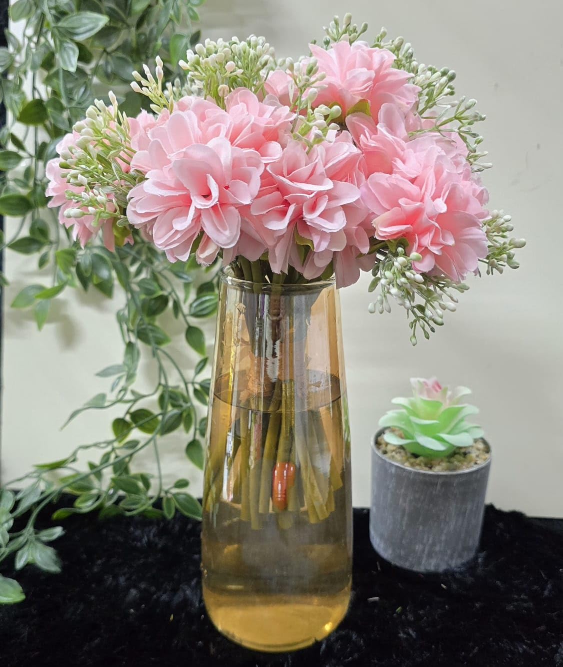 Viona Decor Plastic TM-1 Pink Dahlia Artificial Flower Bunch for Gifting, Home, Office, Bedroom & Vase Decoration (No Pot)