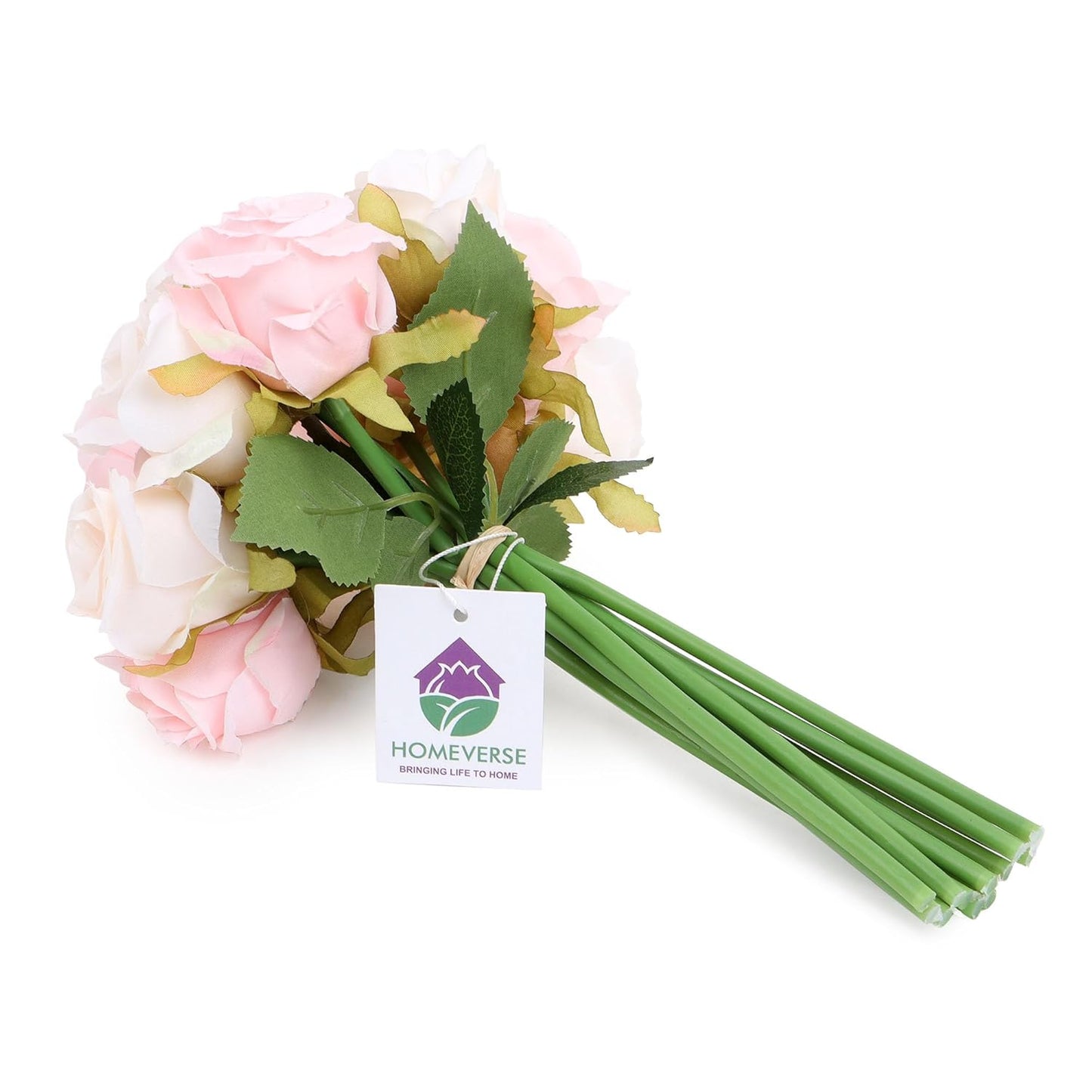 Heartliva 12pcs Pink & Creme White Artificial Silk Roses for Weddings