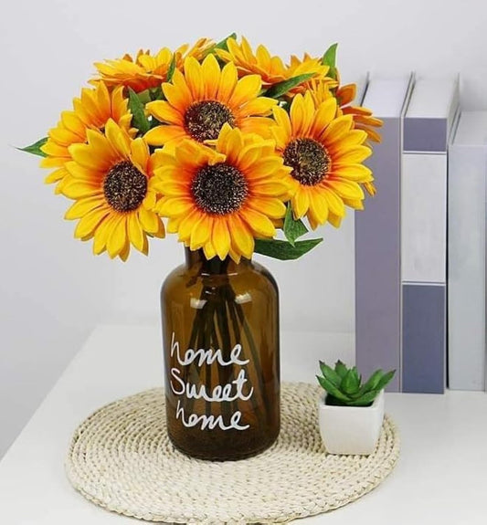 Sotyra 1 Pc Artificial Sunflower Stick Bunch with 6 Realistic Fabric Heads – Yellow Bouquet for Home, Wedding & Decor