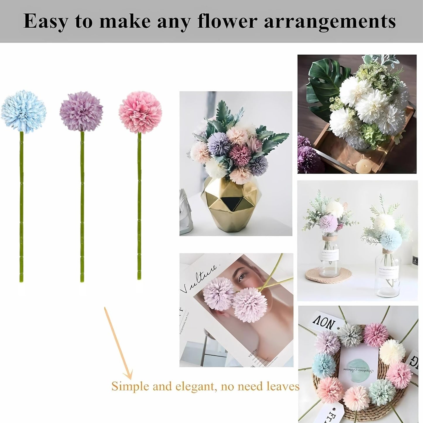 Florvanta 5-Piece Silk Chrysanthemum Ball & Hydrangea Sticks – Elegant Faux Flowers
