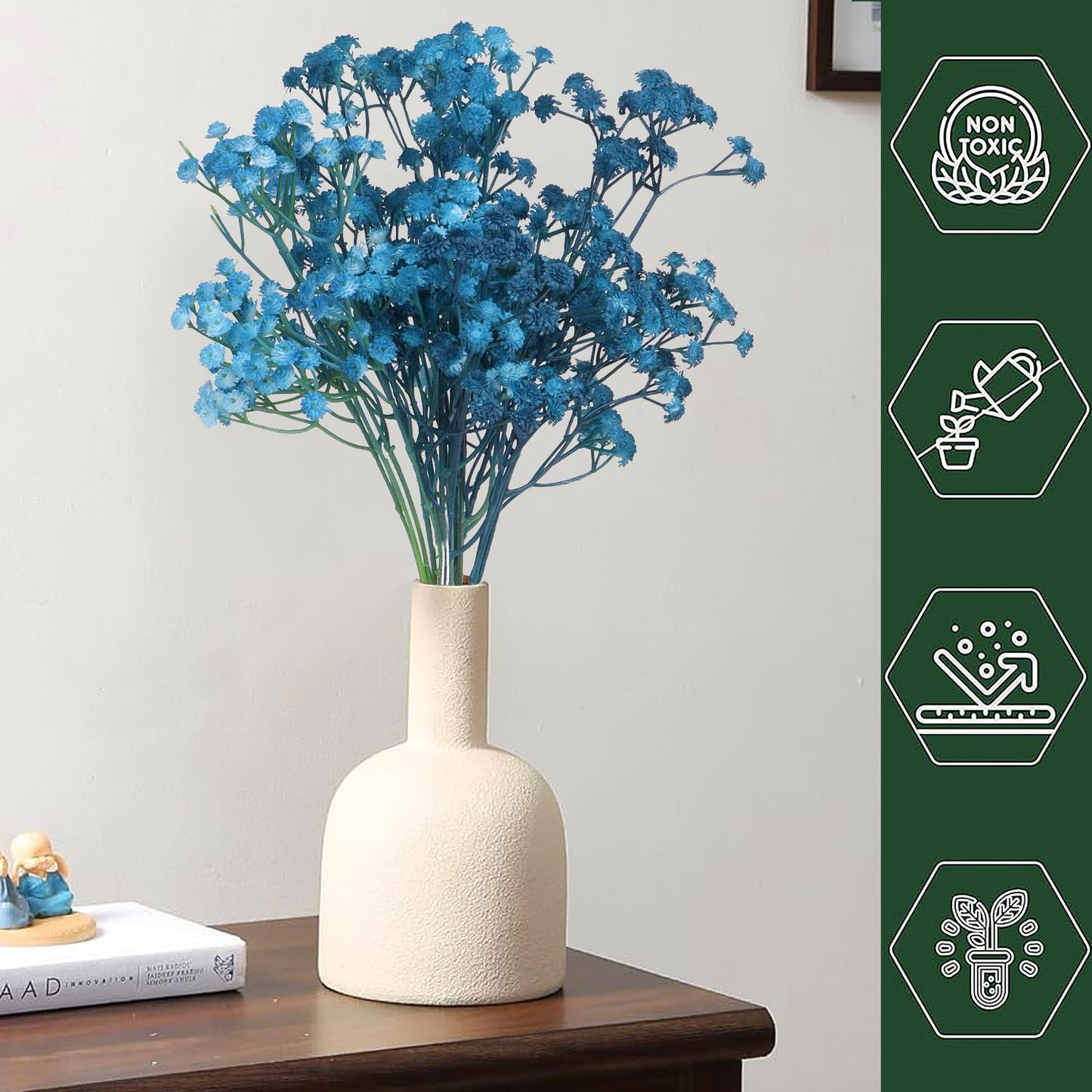 Heirflora 5 Pcs Blue Baby Breath Artificial Silk Flowers for Home, Wedding, Party Decor & DIY Garden Arrangements