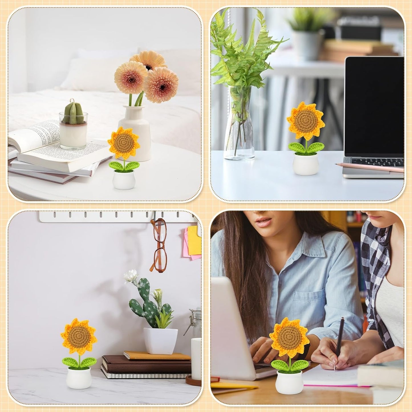 MellowNest Handmade Crochet Sunflower Pot – Wool Artificial Flower for Home Decor
