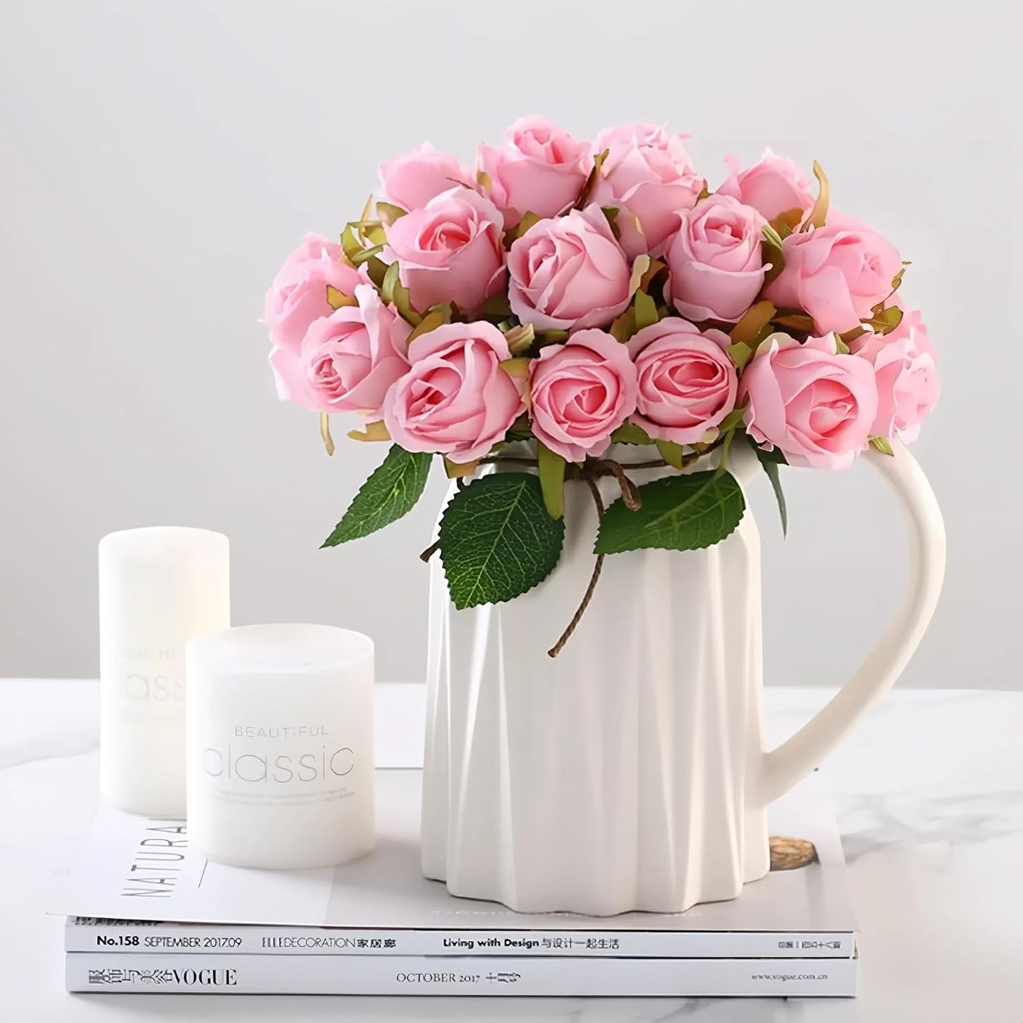 Tressa Roots 12-Light Pink Artificial Rose Flower Bunches (24 cm) for Vase