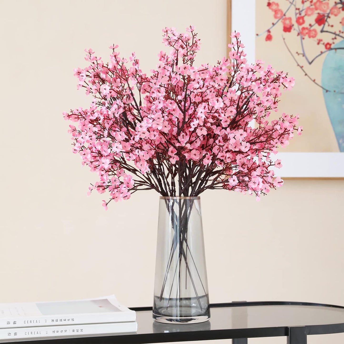 Tavilo Ribbons Set of 5 Pink Baby Breath Gypsophila Silk Flower Bunches for Vase