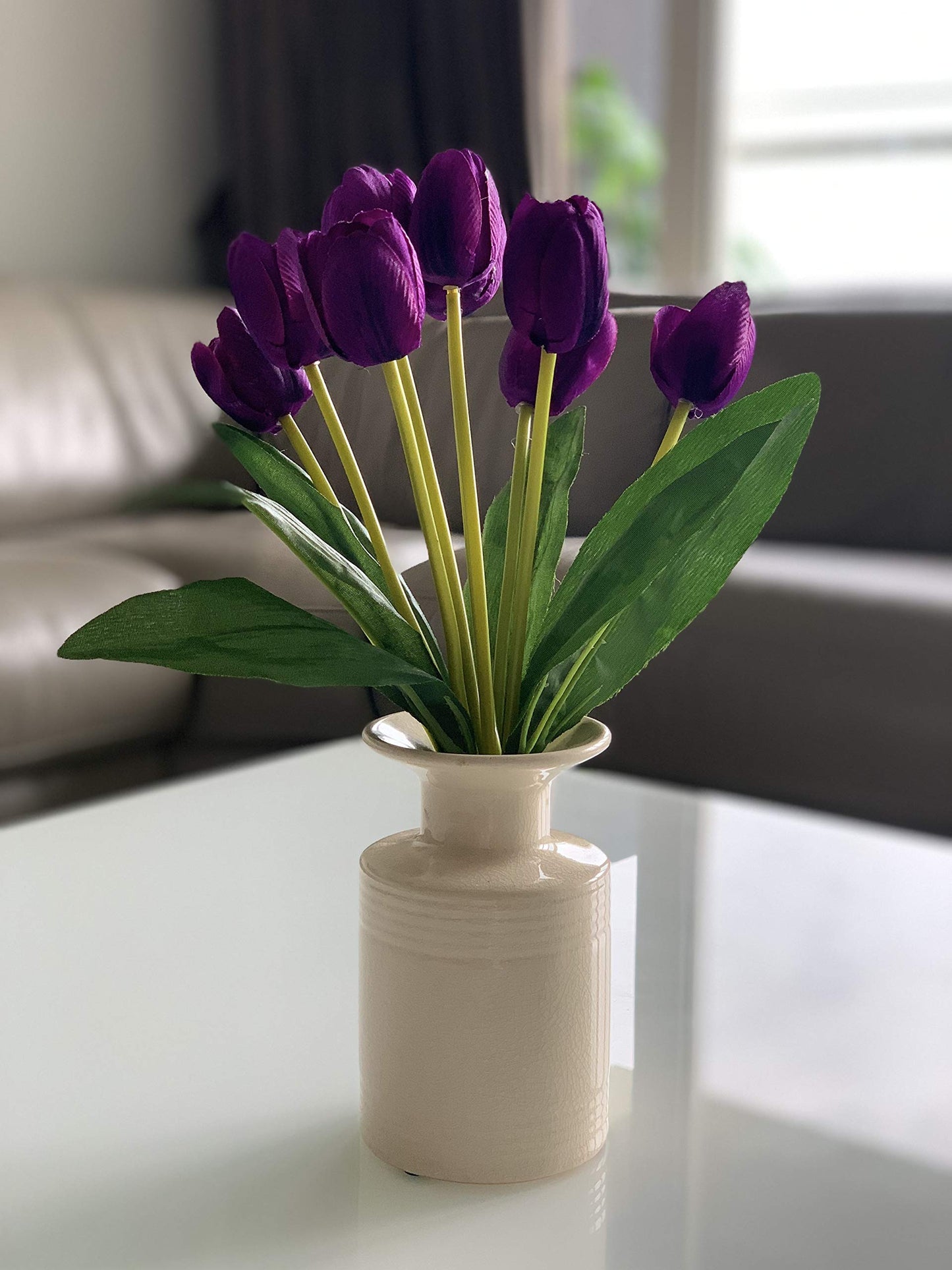 Florenza Elegant Artificial Tulip Flower Bunch with 9 Blooming Heads, 38cm Tall – Lifelike Purple Decor for Home & Office