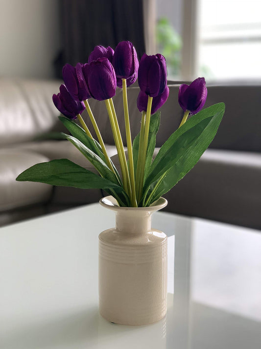 Florenza Elegant Artificial Tulip Flower Bunch with 9 Blooming Heads, 38cm Tall – Lifelike Purple Decor for Home & Office