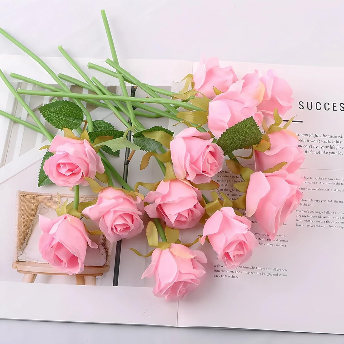 Tressa Roots 12-Light Pink Artificial Rose Flower Bunches (24 cm) for Vase