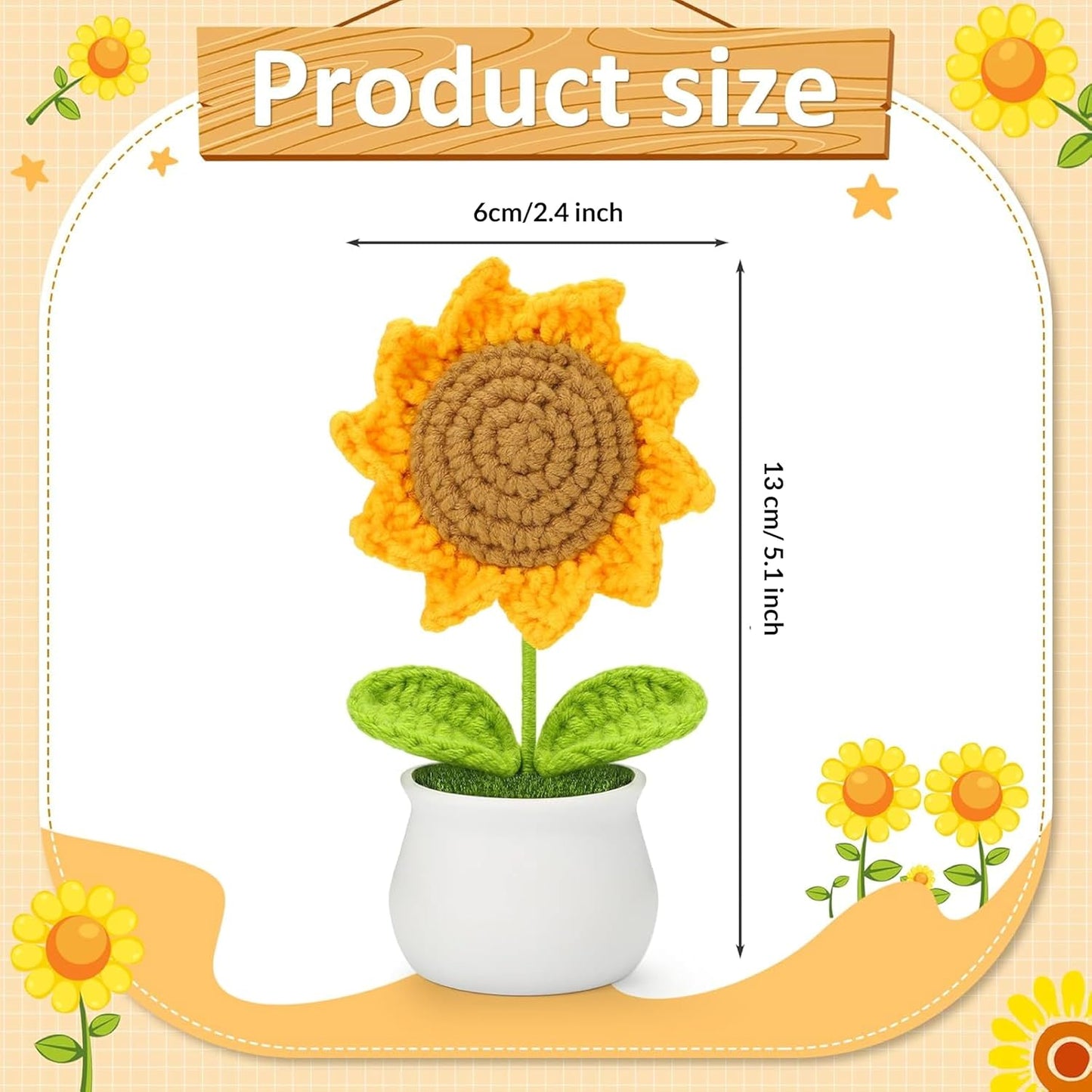 MellowNest Handmade Crochet Sunflower Pot – Wool Artificial Flower for Home Decor
