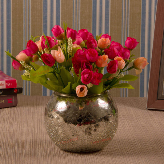 Twilight Roots Multicolor Artificial Flowers with Mercury Glass Vase for Living Room, Office, and Home Decor Accents